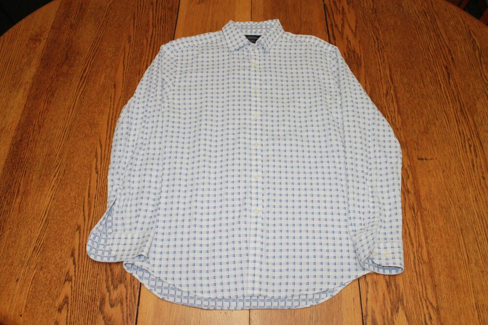 Charles Tyrwhitt Shirt Mens Large Navy White Check Button Up Extra Slim Fit